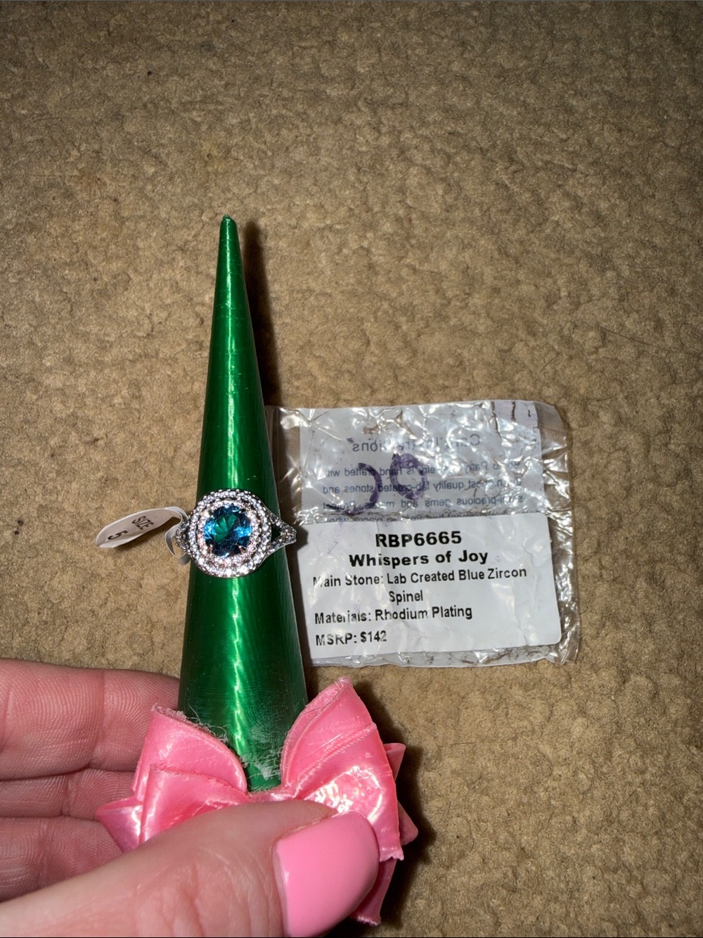 Whispers of Joy Blue Zircon Halo Ring - Rhodium Plating